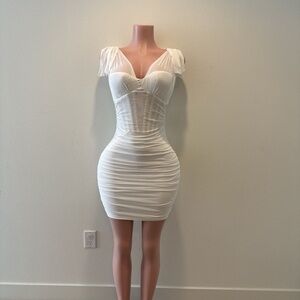 Elegant White Ruched Dress